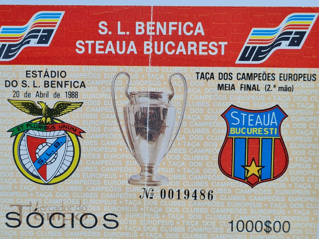 Bilhete Campeões Europeus Benfica Vs Steaua de Bucarest, Meia Final 88. 