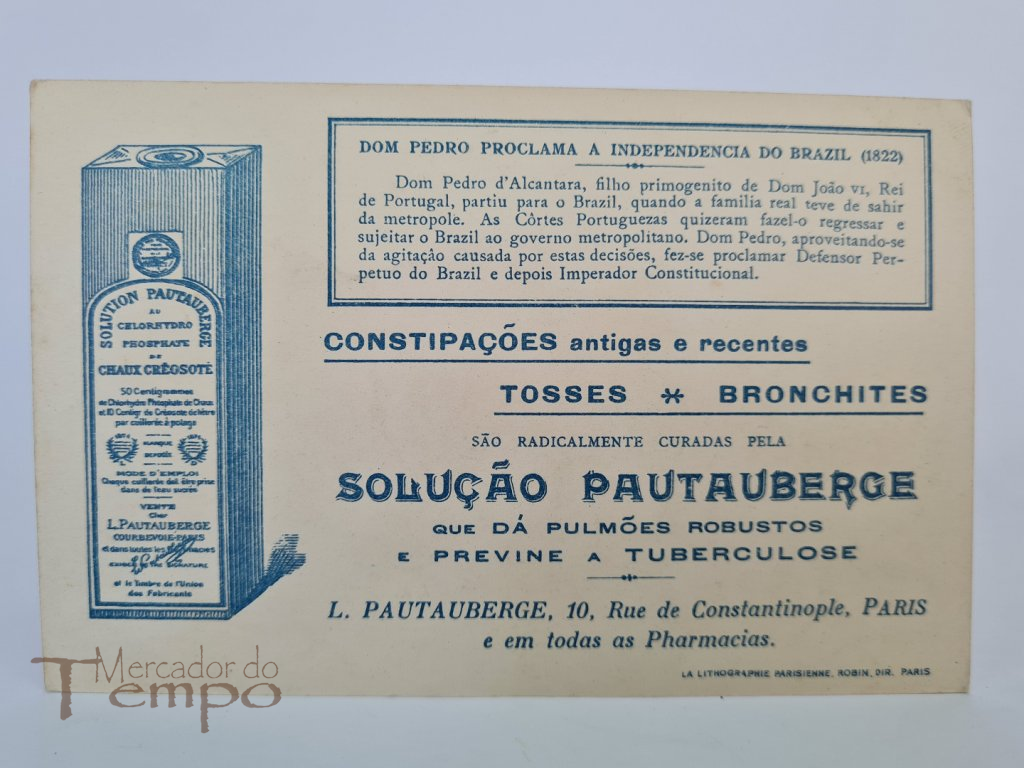 Postal / Publicitário Solução Pautauberge D.Pedro Independencia do Brazil, 1822