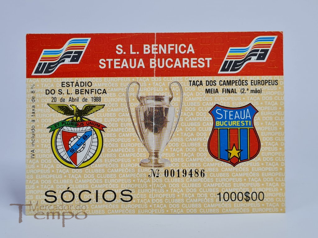 Bilhete de futebol, Taça dos Campeões Europeus Benfica e Steaua de Bucarest, Meia Final 1988.