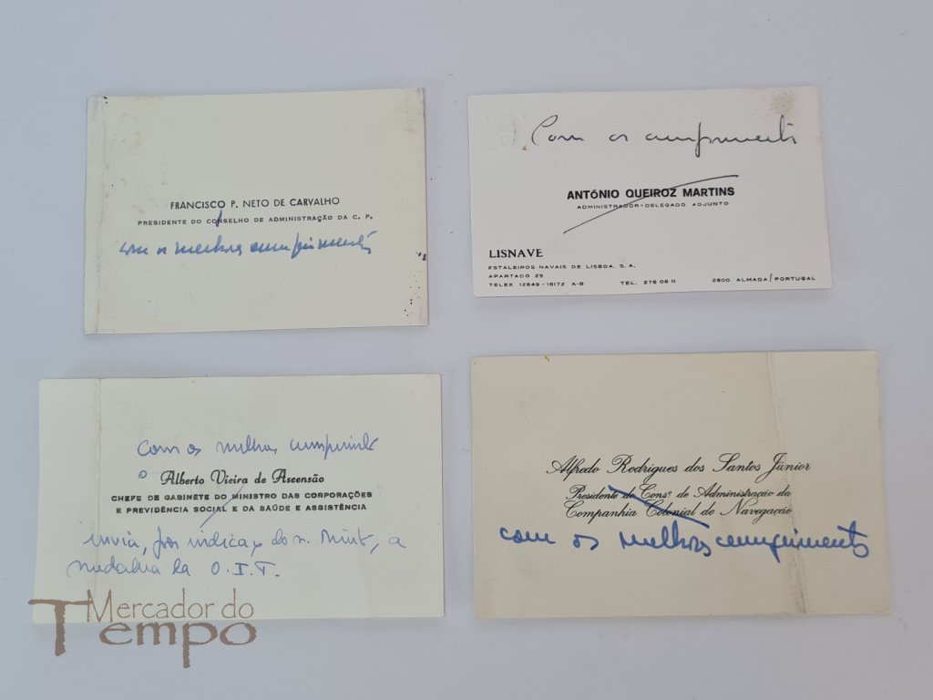 Curioso conjunto de 4 cartões pessoais de Presidentes, e Administradores de Empresas Portuguesas