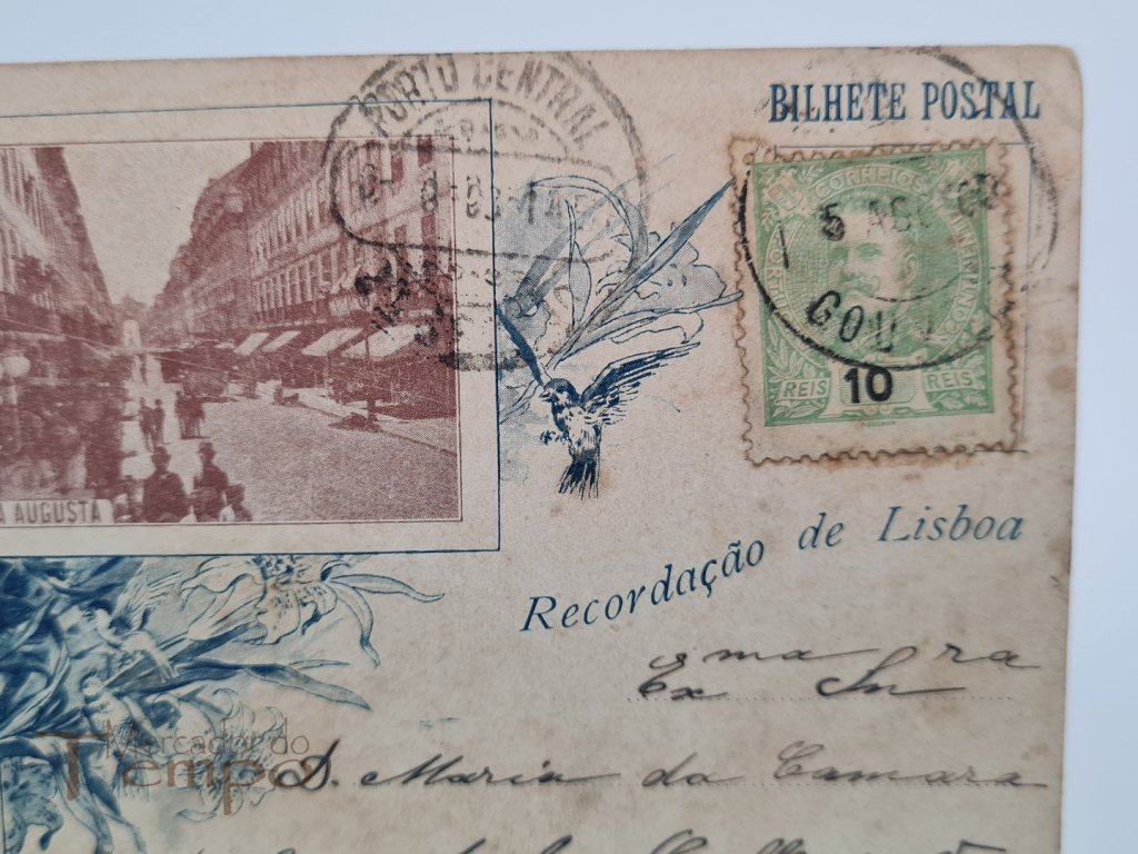 Postal Recordação de Lisboa Rua Augusta, Costumes (Peixeira) 1903
