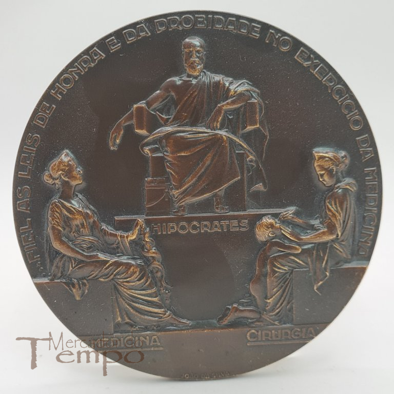 Medalha em bronze comemorativa da Inauguração do Hospital Escolar de Lisboa (Santa Maria), 1953. assinada : João da Silva