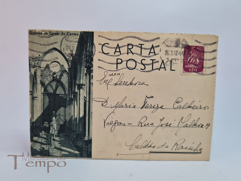 Carta Postal, circulada 1947,monumentos e edifícios de Lisboa