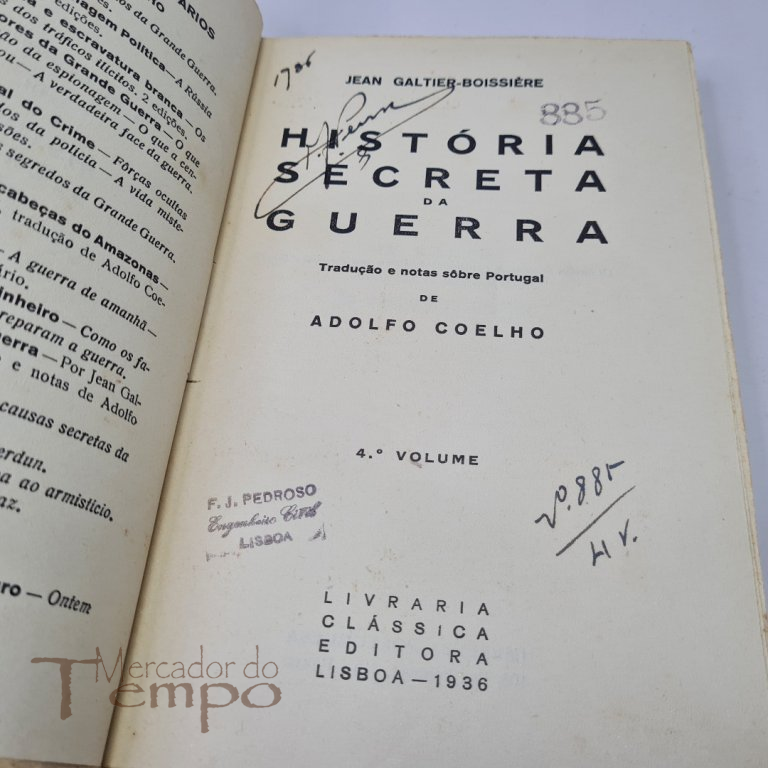4 Volumes - História Secreta da Guerra, Adolfo Coelho, 1936