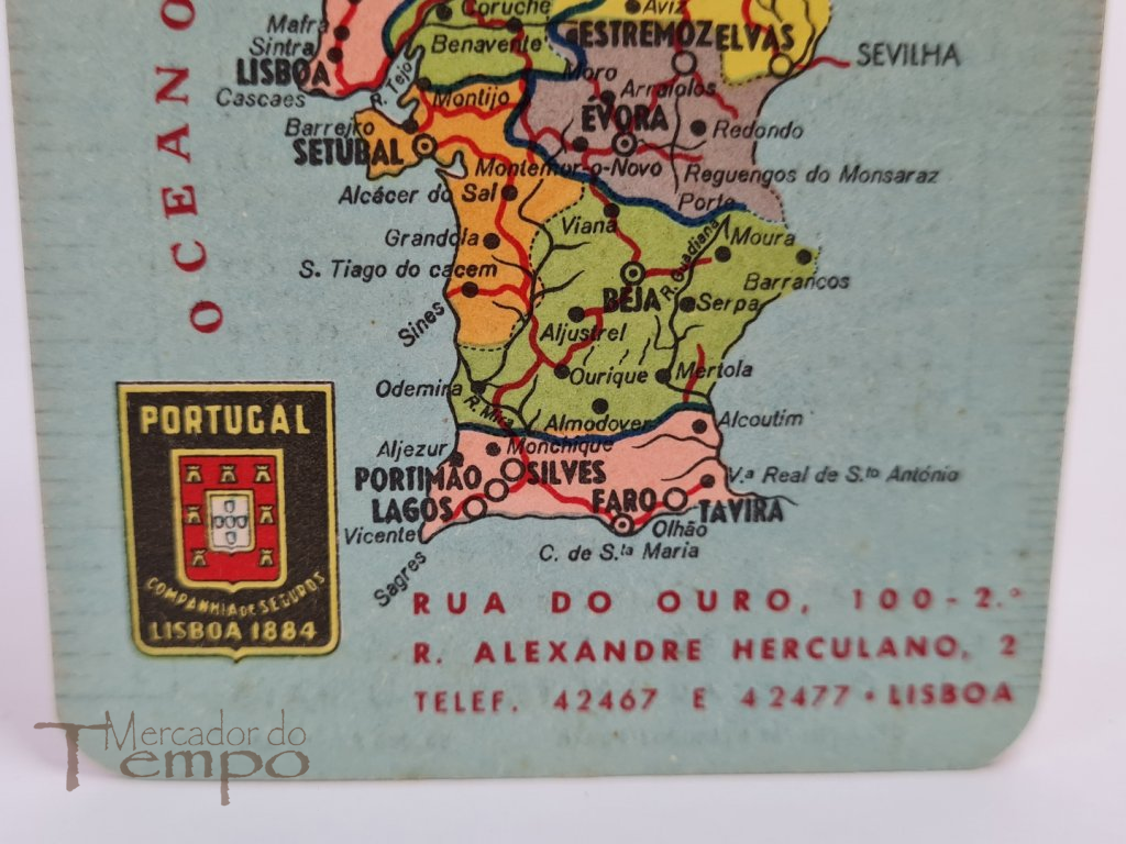Calendário Mapa de Portugal publicitário da Companhia de Seguros Portugal 1957