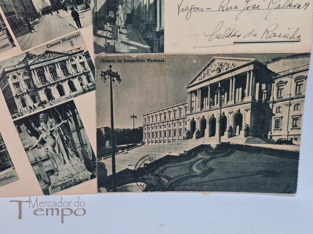 Carta Postal, circulada 1947,monumentos e edifícios de Lisboa.