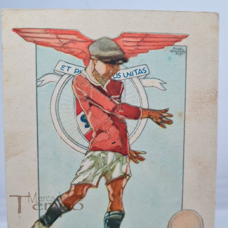 Raro postal original, Benfica, Futebol, ilustração de Jorge Barradas 1927