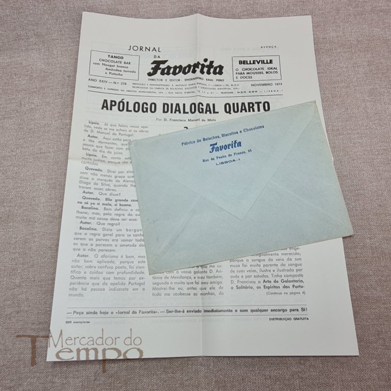 Nº de Jornal de 1973 Chocolates Favorita com envelope original
