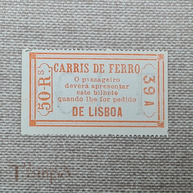 Bilhete de Elétrico 60 Reis dos inicios do Sec.XX Caminhos de Ferro de Lisboa