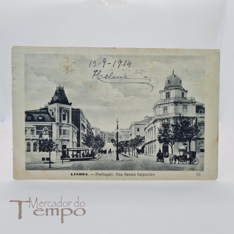 Postal Lisboa - Rua Barata Salgueiro, circulado 1914