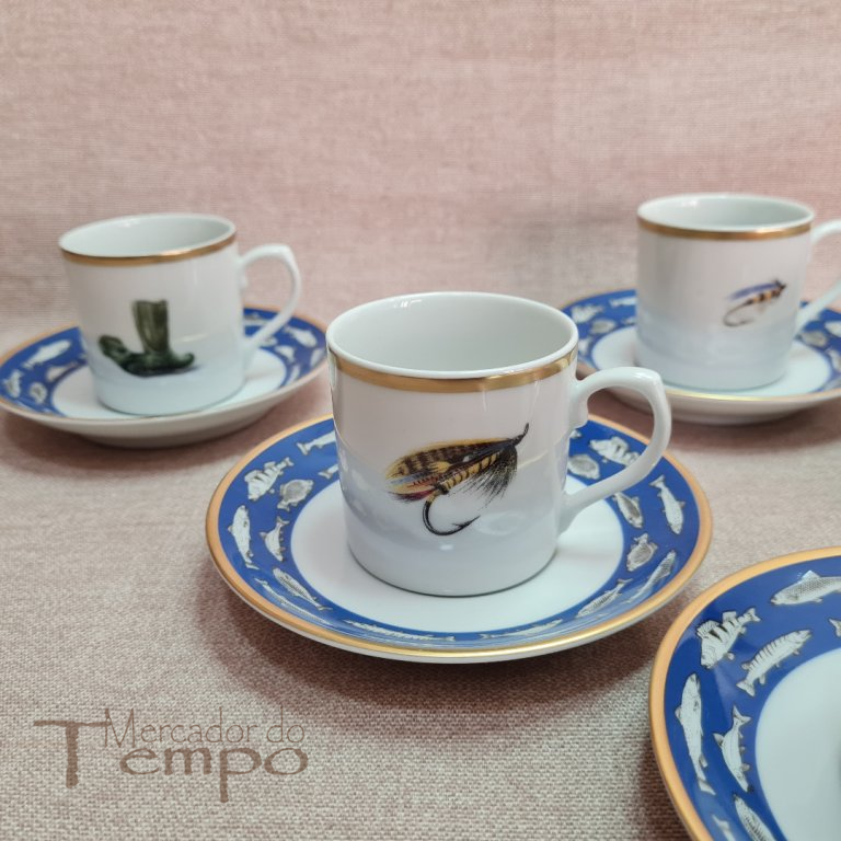 Conjunto 6 chavenas de café da Vista Alegre motivo Peixes / Pesca