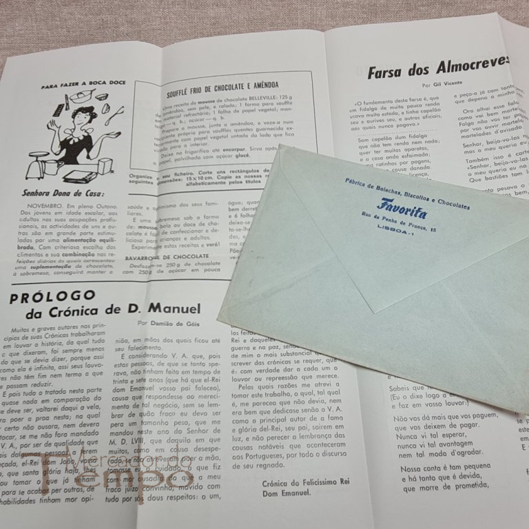 Jornal de 1973 Chocolates Favorita com envelope original