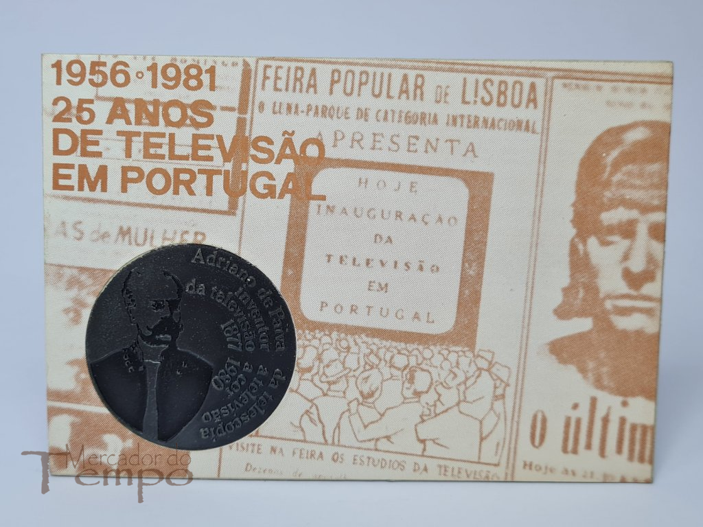 Medalha 25 anos Televisão Portugal 1956-1981 cartão 1ª emissão na Feira Popular