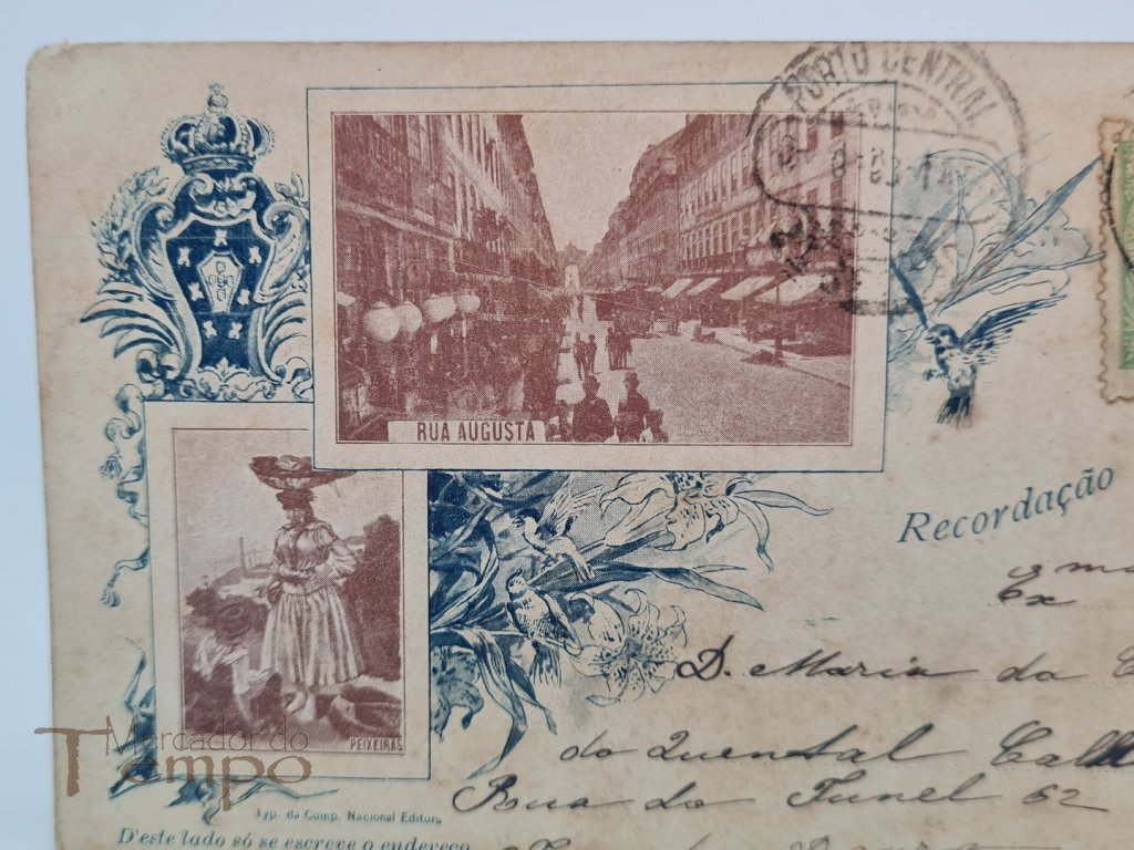 Postal Recordação de Lisboa Rua Augusta, Costumes (Peixeira) 1903