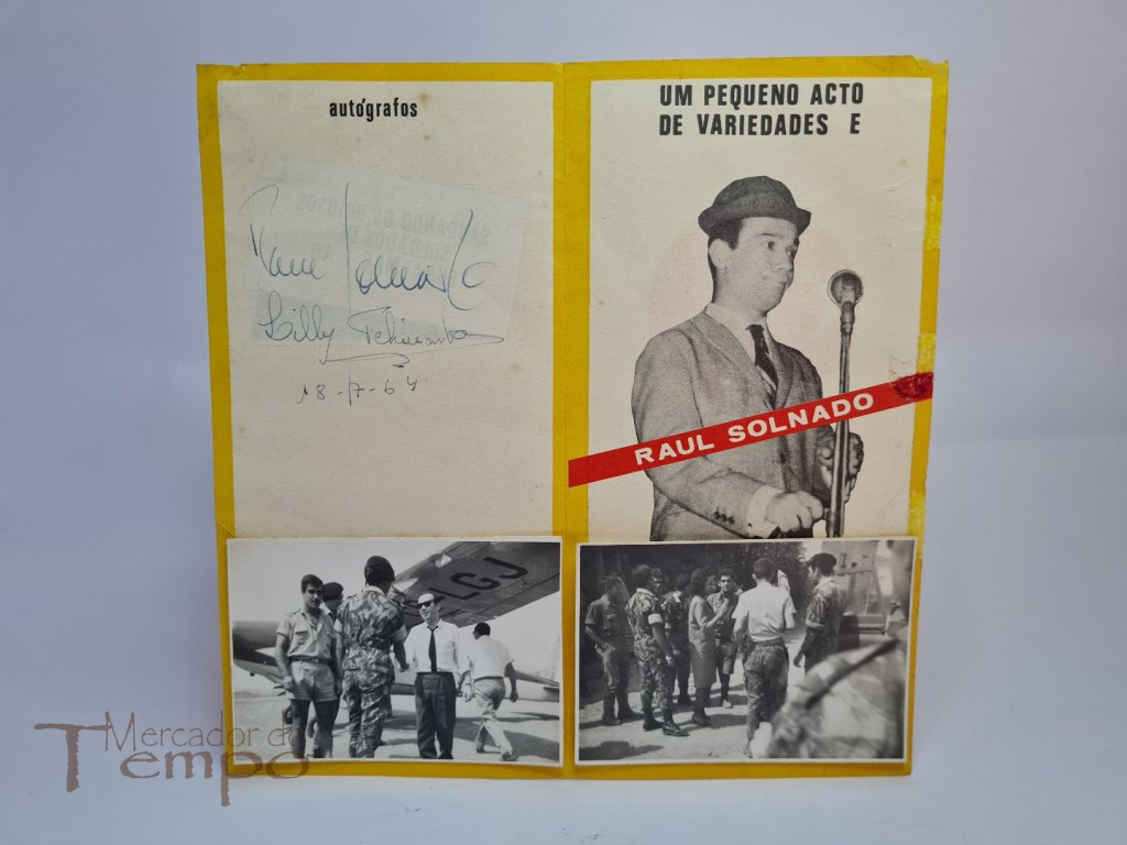 Panfleto actuação do actor Raul Solnado para as tropas militares nas Ex-Colónias - Autografado