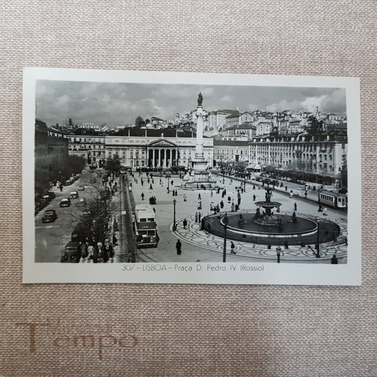 Postal antigo LIsboa Praça D.Pedro IV Rossio autocarro