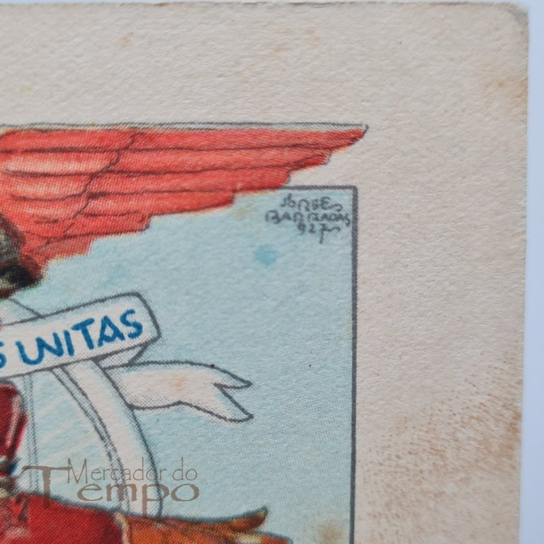 Raro postal original, Benfica, Futebol, ilustração de Jorge Barradas 1927