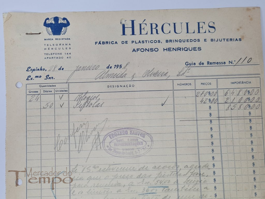 Guia de Remessa da Fábrica de Brinquedos Portugueses Hércules, 1958