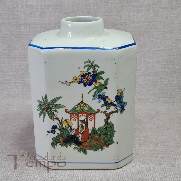 Frasco / Caixa de chá loiça da Fábrica de Sacavém, decoração oriental