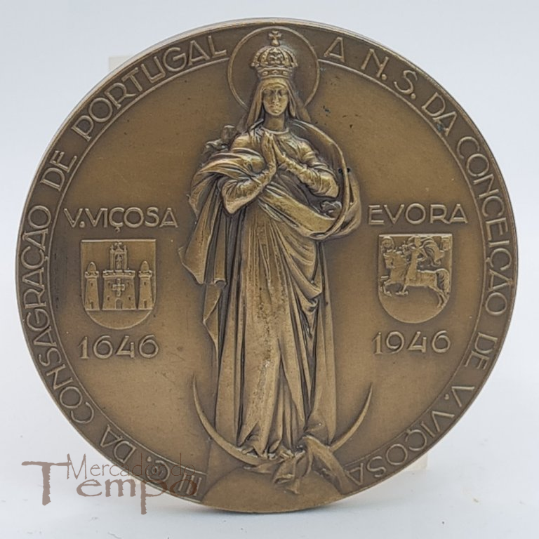 Medalha em bronze Nª Srª da Conceição / D. João IV Duque de Bragança, datada de 1946. Assinada: João da Silva. 