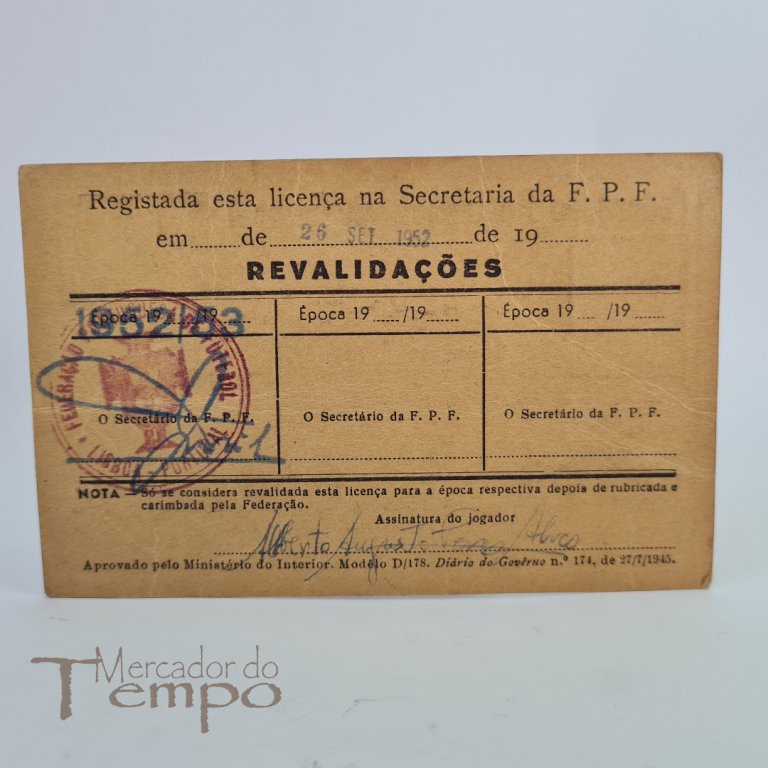 Sport Clube União Torriense Cartão Fed. Port. Futebol 1952