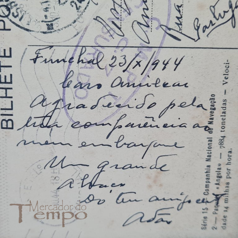 Postal Paquete Angola C.N.N. Circulado datado 1944 carimbo Censura