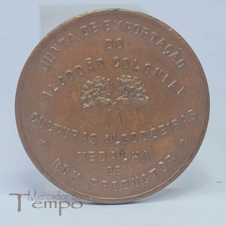 Rara medalha em cobre, Colónia de Angola, Junta de Exportação do algodão Colonial, Culturas algodoeiras – Medalha de Bom Produtor