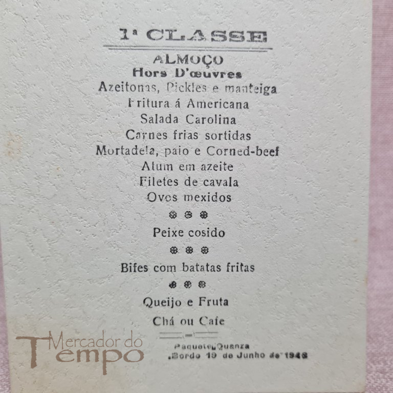 Cª Nacional de Navegação Menu 1ª Classe Paquete Quanza 1948