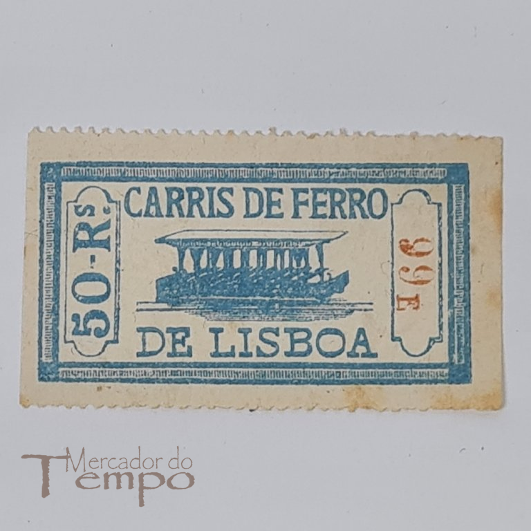 Bilhete Sec.XIX dos Carris de Ferro de Lisboa 50 Reis Azul