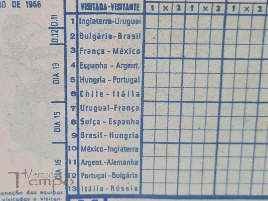 Curioso boletim do Totobola do Campeonato do Mundo de 1966