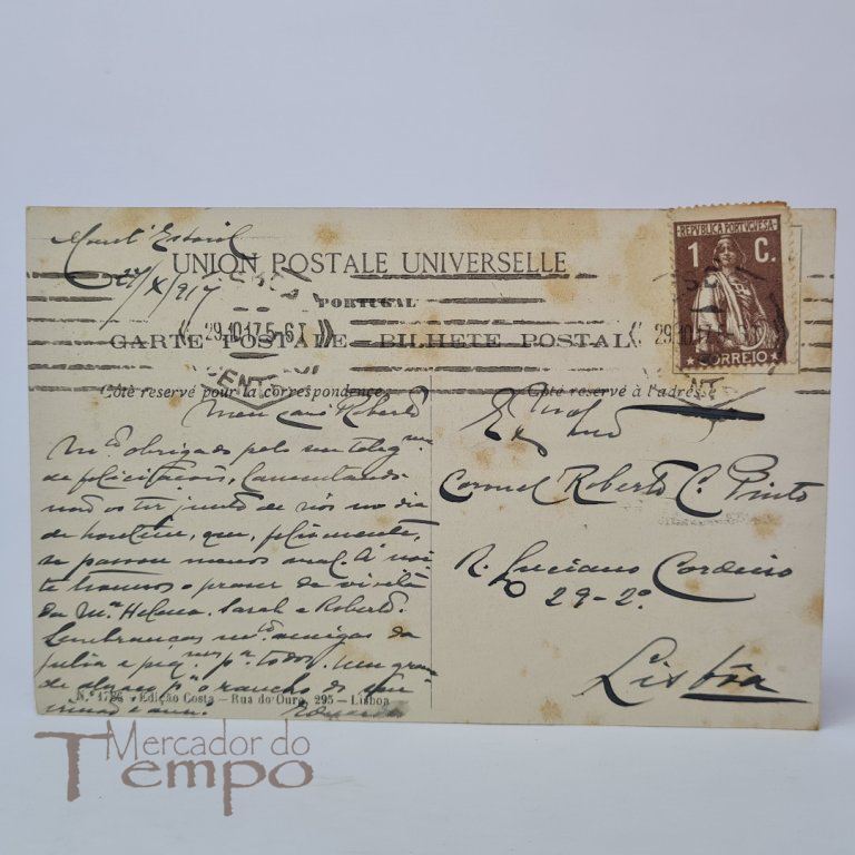 Postal “O Mont’ Estoril”, comboio. Circulado datado 1914
