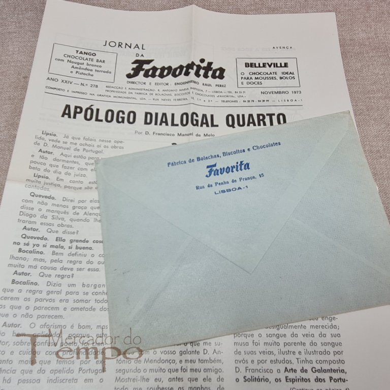 Jornal de 1973 Chocolates Favorita com envelope original
