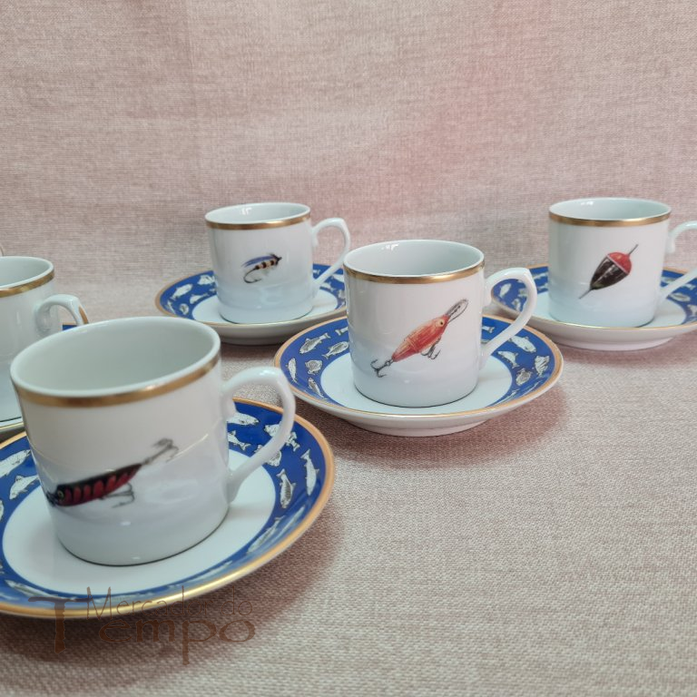 Conjunto 6 chavenas de café da Vista Alegre motivo Peixes / Pesca