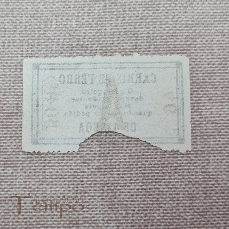Bilhete antigo 1900's dos Carris de Ferro de Lisboa 50 Reis azul