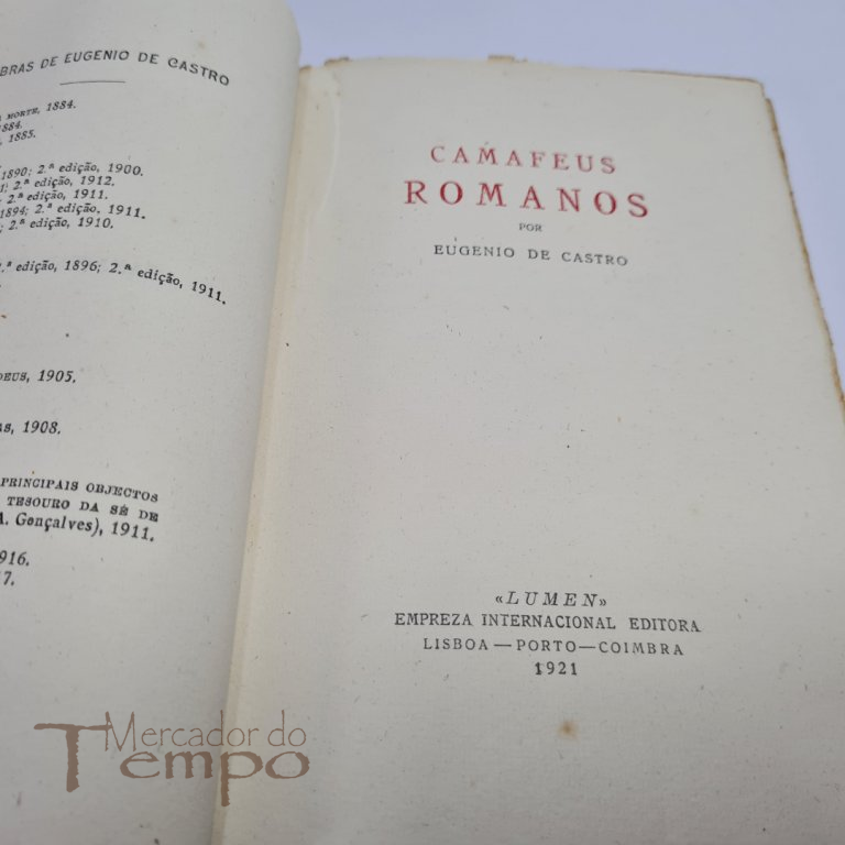 Eugenio de Castro - Camafeus Romanos, 1ª edição, 1921