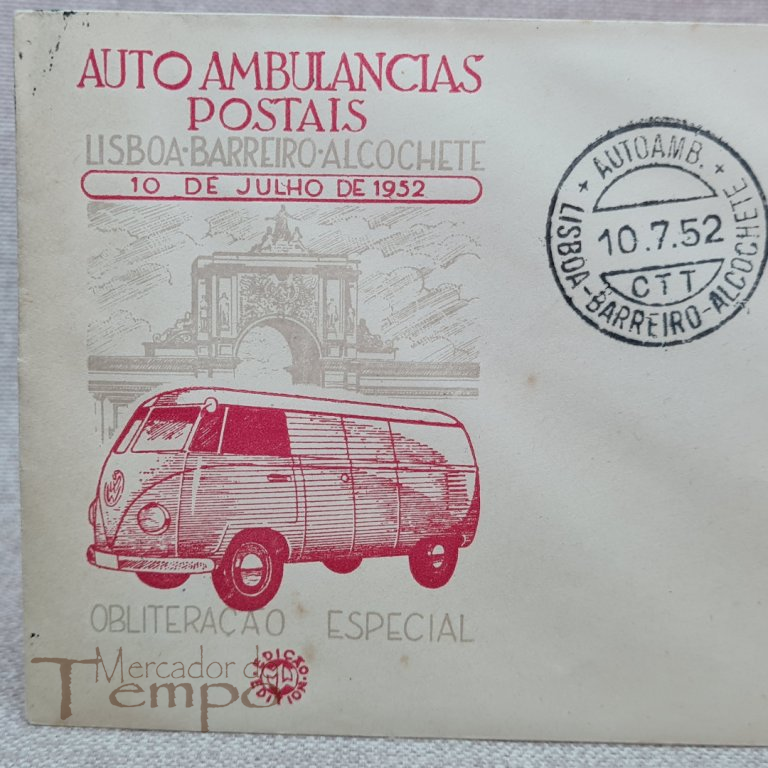 Raro envelope Auto Ambulâncias Postais Volkswagen Pão de Forma 1952