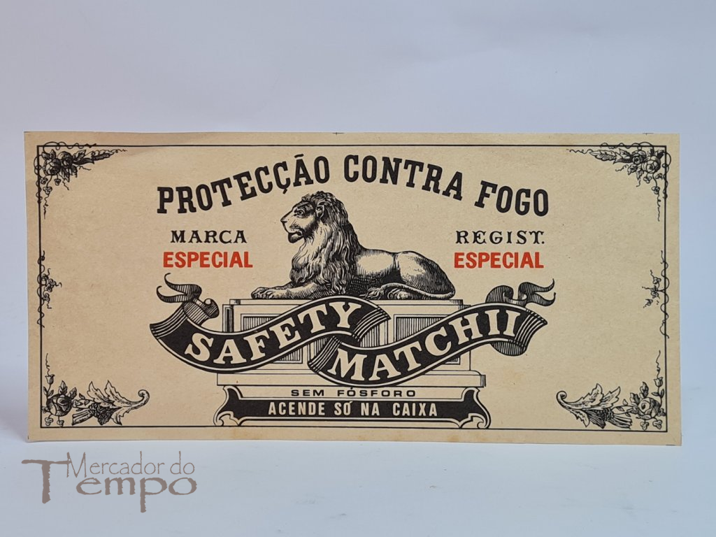 Rótulo com publicidade das caixas de fósforos antigas Safety Match