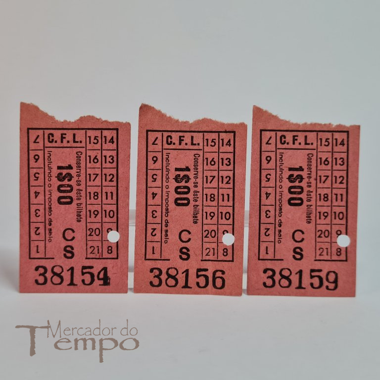 3 Bilhetes Caminhos de Ferro de Lisboa 1$00 numeração quase seguida