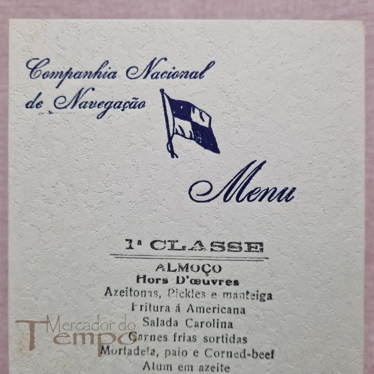 Cª Nacional de Navegação Menu 1ª Classe Paquete Quanza 1948