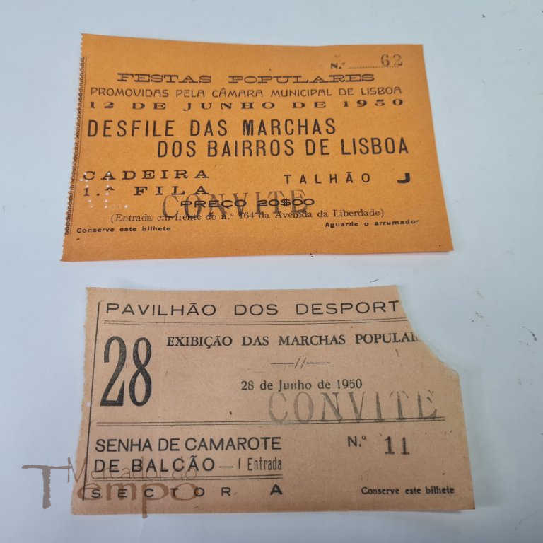 conjunto de 2 Bilhetes para as Festas Populares, datados de 1950,