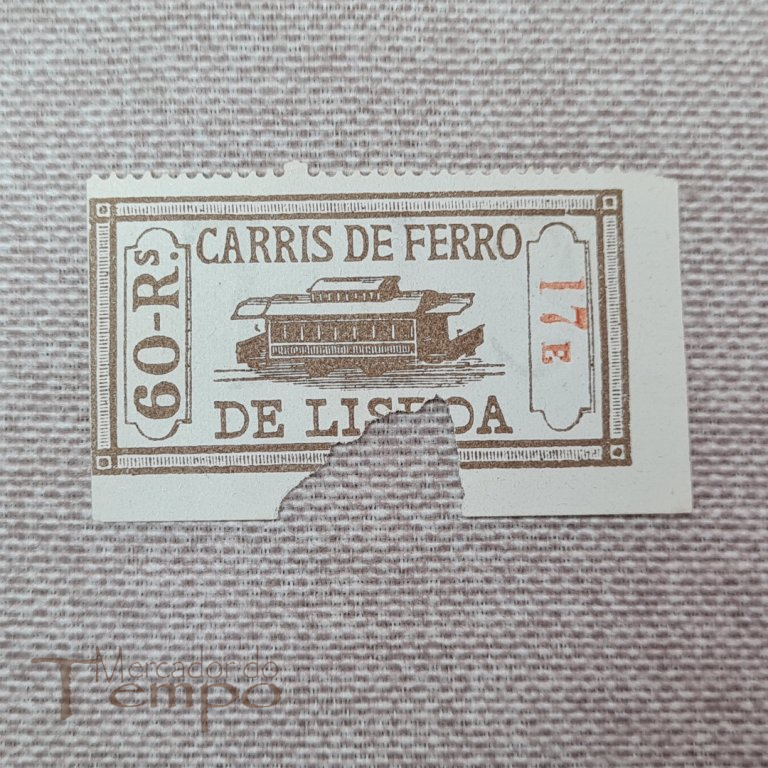 Bilhete Sec.XIX dos Carris de Ferro de Lisboa 60 Reis Castanho