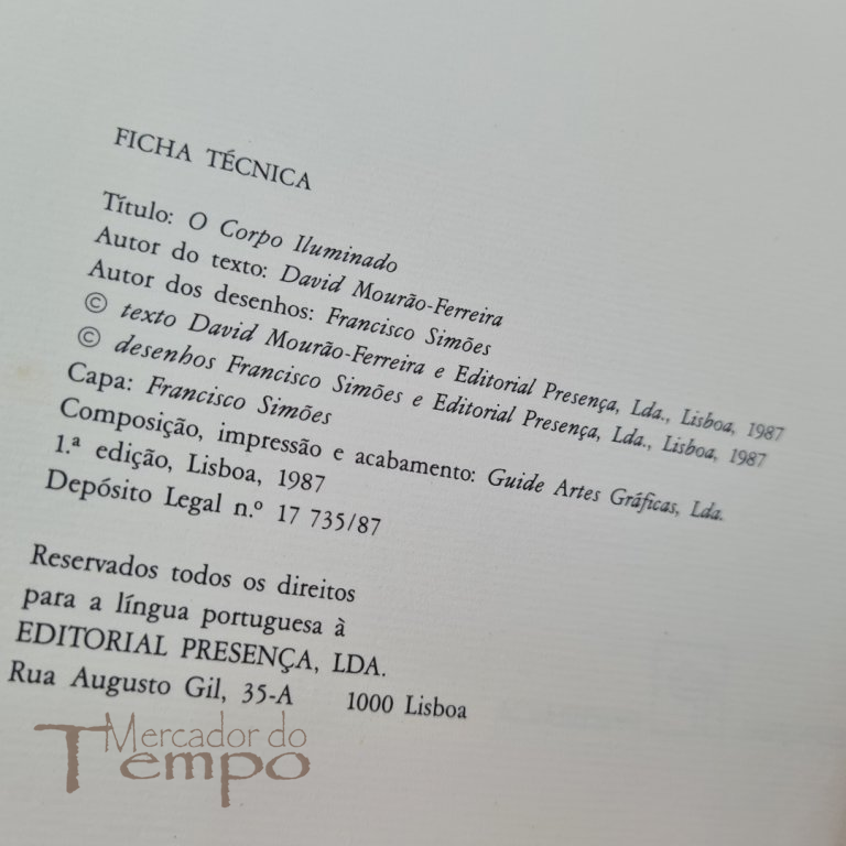 O Corpo iluminado - David Mourão Ferreira, 1ªed. 1987