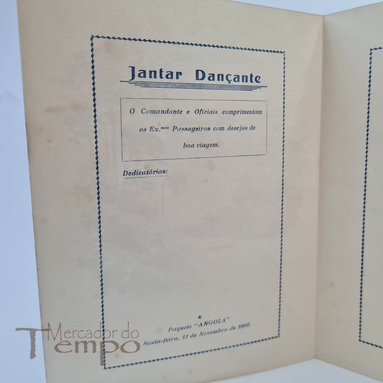 Ementa da Companhia Nacional de Navegação, Paquete Angola, 1966