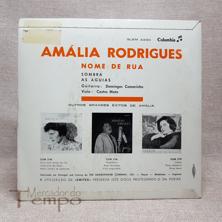 Disco 45 rpm Amália Rodrigues - Nome de Rua - SLEM 2200 