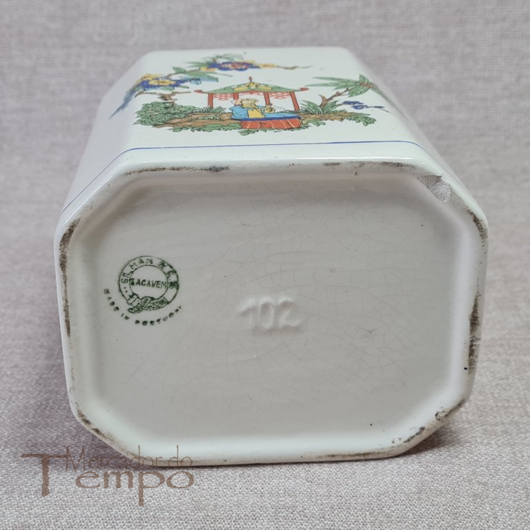 Frasco / Caixa de chá loiça da Fábrica de Sacavém, decoração oriental