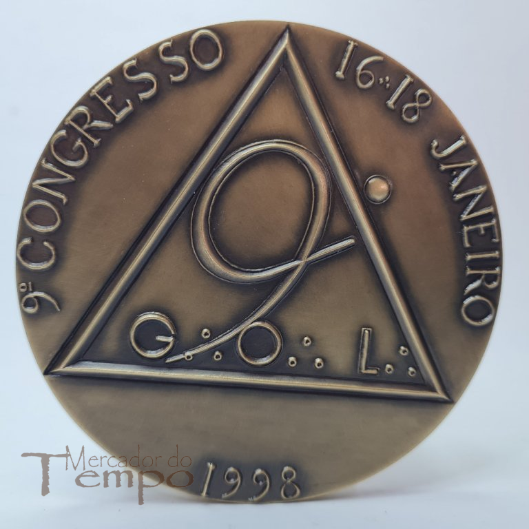 Medalhão em bronze, Maçonaria, GOL Grande Oriente Lusitano, 1998