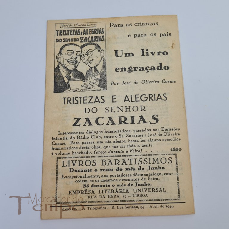 Catálogo de stand com livos para venda Feira do Livro de 1944