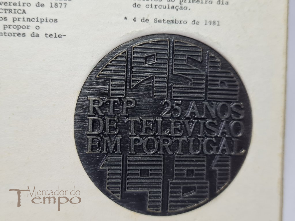 Medalha 25 anos Televisão Portugal 1956-1981 cartão 1ª emissão na Feira Popular