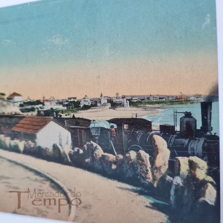 Postal “O Mont’ Estoril”, comboio. Circulado datado 1914