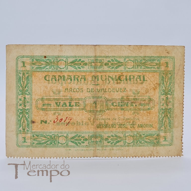 Cédula 1 centavo Câmara Municipal de Arcos de Valdevez